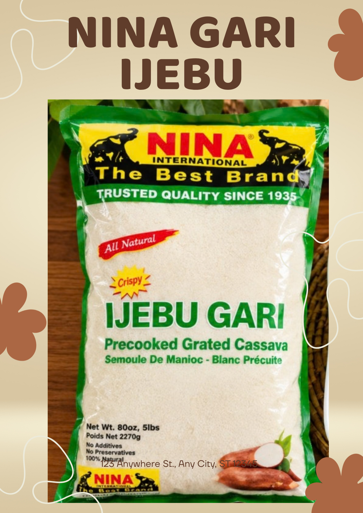 Nina Ijebu Gari (Cassava Granules) |Crisp, Tangy, Naturally Gluten-Free | 5 lb